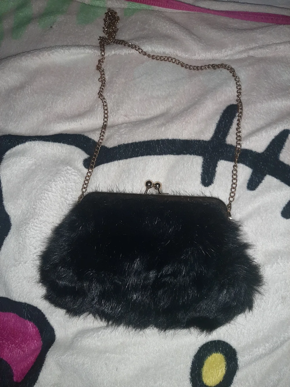 Black Faux Fur Chain Crossbody Bag